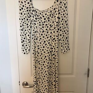 Reformation Black and Cream Polka Dot Long Sleeve Dress (Size 0)